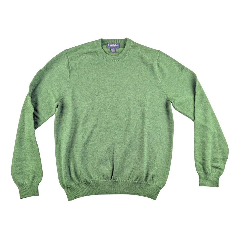 Brooks Brothers Mens Small Green Merino Wool Blend Crewneck Sweater Long Sleeve